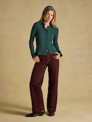 Joules Forest Green Cotton Rich Long Sleeve Ribbed Jersey Shirt - Image 6 of 7