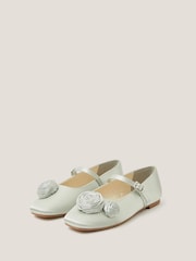 Monsoon Green Rosette Satin Ballet Flats - Image 1 of 3