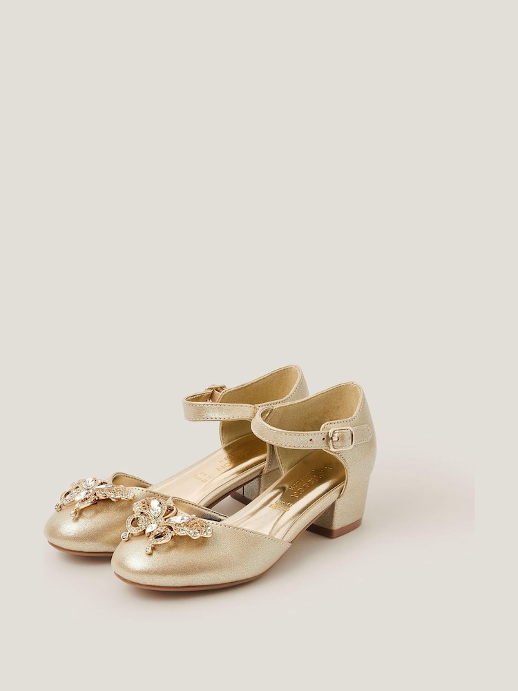 Monsoon Gold Metallic Butterfly Gem Heels - Image 1 of 3 Monsoon Gold Metallic Butterfly Gem Heels - Image 1 of 3