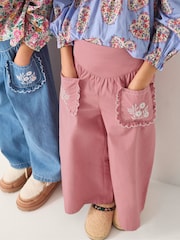 Monsoon Pink Floral Embroidered Scallop Trousers - Image 1 of 4