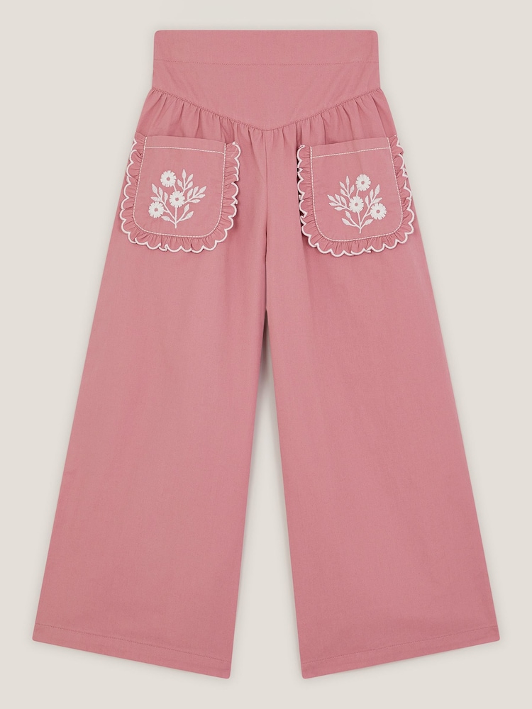Monsoon Pink Floral Embroidered Scallop Trousers - Image 2 of 4 Monsoon Pink Floral Embroidered Scallop Trousers - Image 2 of 4