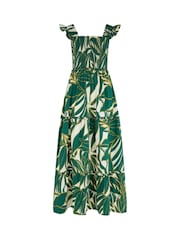 Pour Moi Ivory/Green Tropical Lucy Poplin Tiered Maxi Dress - Image 3 of 4