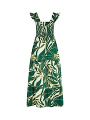 Pour Moi Ivory/Green Tropical Lucy Poplin Tiered Maxi Dress - Image 4 of 4