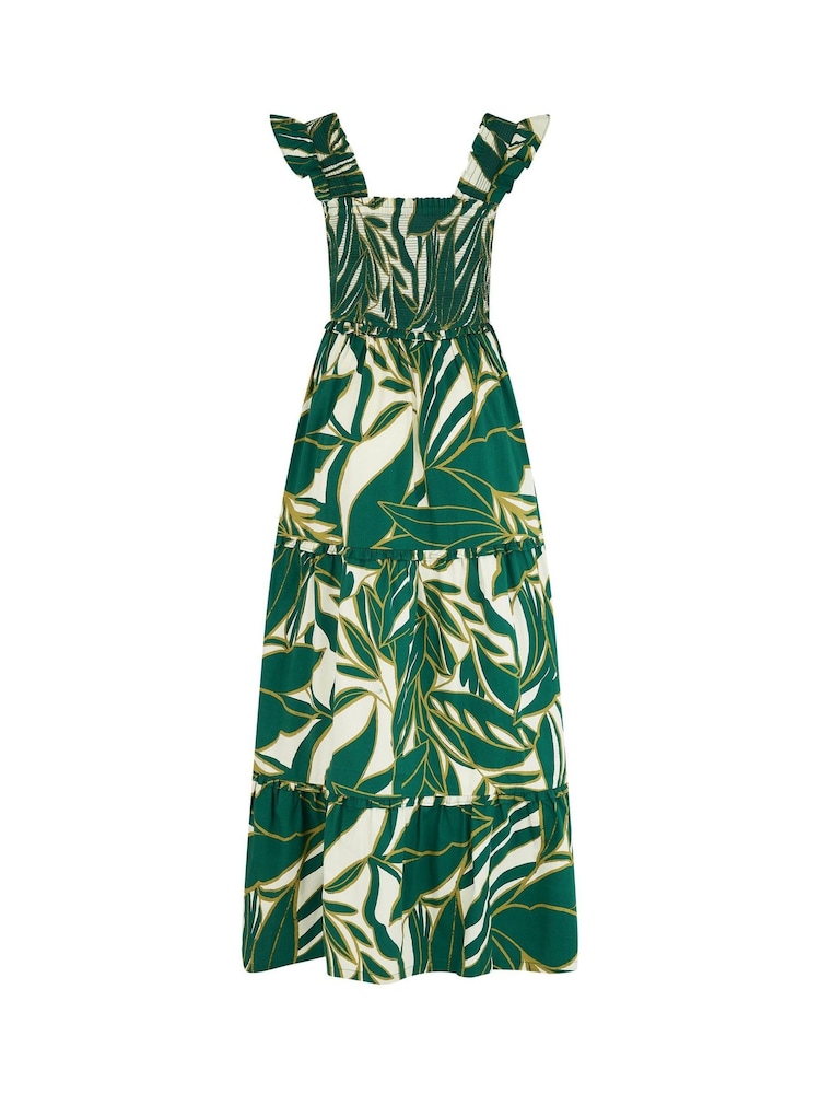 Pour Moi Ivory/Green Tropical Lucy Poplin Tiered Maxi Dress - Image 4 of 4
