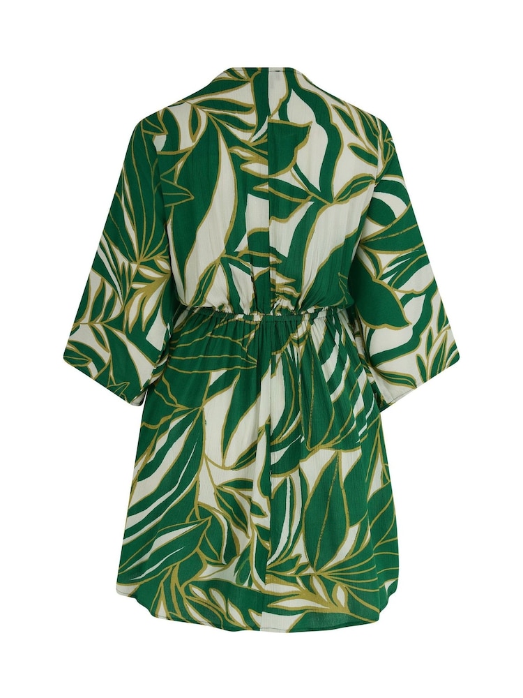 Pour Moi Ivory/Green Tropical Crinkle O Ring Woven Beach Cover-Up - Image 4 of 4
