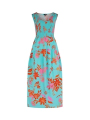 Pour Moi Blue Darcie V-Neck Shirred Bodice Midi Dress - Image 3 of 4