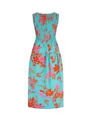 Pour Moi Blue Darcie V-Neck Shirred Bodice Midi Dress - Image 4 of 4