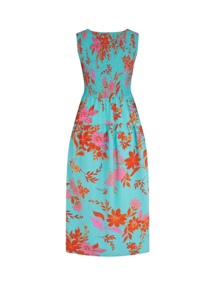 Pour Moi Blue Darcie V-Neck Shirred Bodice Midi Dress - Image 4 of 4