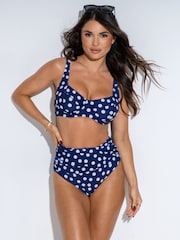 Pour Moi Navy/White High Waist Santa Monica Bikini Bottoms - Image 1 of 4
