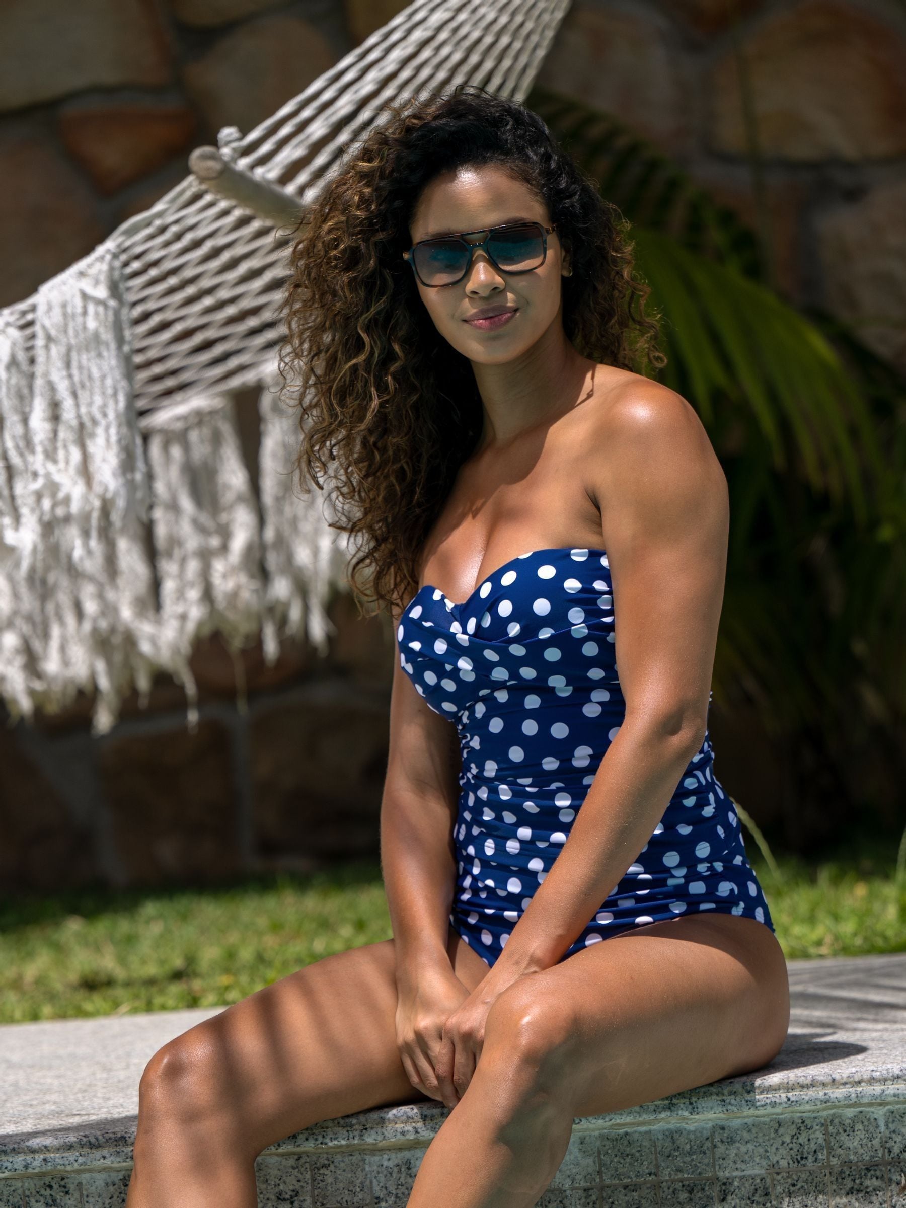 Buy Pour Moi Navy/White Polka Dot Santa Monica Removable Straps