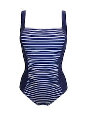 Pour Moi Blue Petite Santa Barbara Ruched Tummy Control Swimsuit - Image 3 of 4