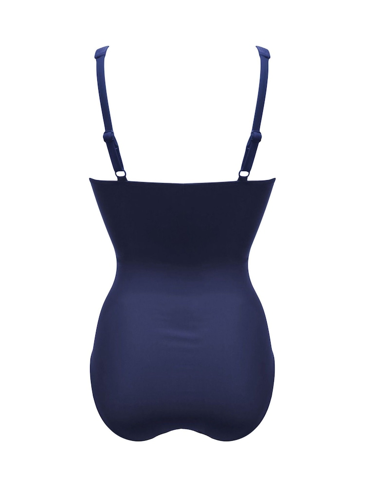 Pour Moi Blue Petite Santa Barbara Ruched Tummy Control Swimsuit - Image 4 of 4