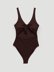 Hush Brown Maren Crinkle Tie Front Swimsuit - Image 1 of 1