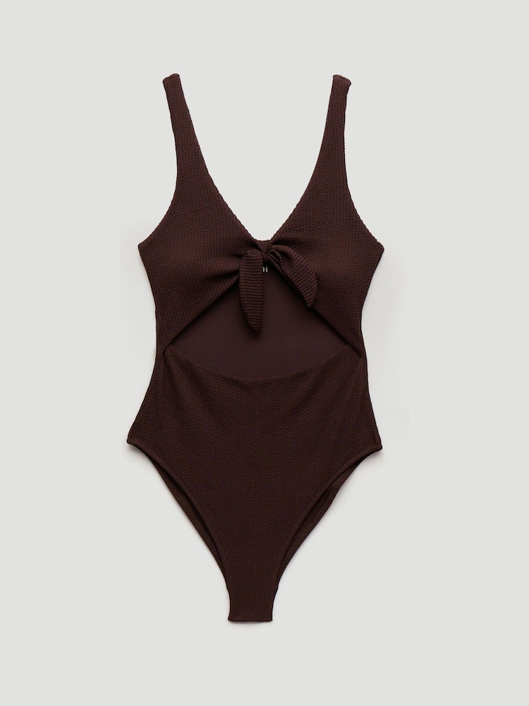 Hush Brown Maren Crinkle Tie Front Swimsuit - Image 1 of 1