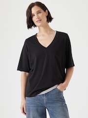 Hush Black Reece V-Neck Drapey T-Shirt - Image 1 of 5