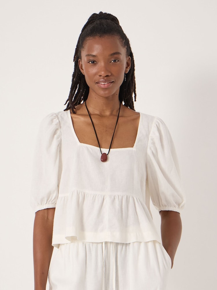 Hush White Alva Puff Sleeve Linen Beach Top - Image 1 of 5 Hush White Alva Puff Sleeve Linen Beach Top - Image 1 of 5