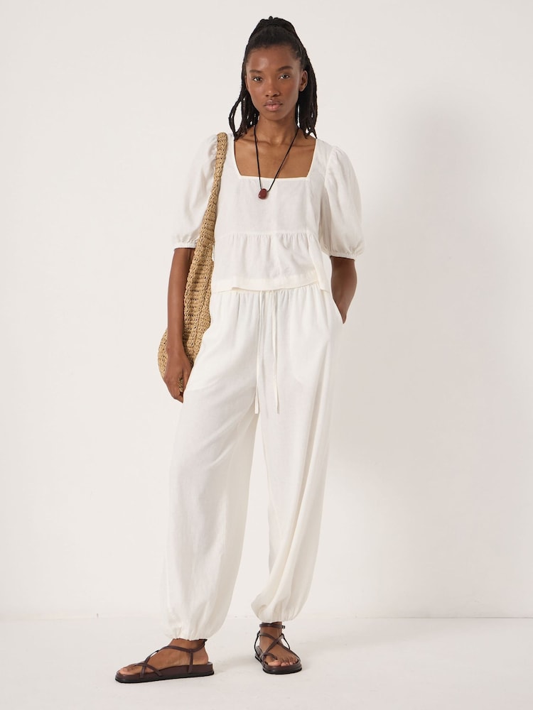 Hush White Alva Puff Sleeve Linen Beach Top - Image 2 of 5 Hush White Alva Puff Sleeve Linen Beach Top - Image 2 of 5