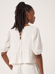 Hush White Alva Puff Sleeve Linen Beach Top - Image 3 of 5