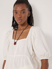 Hush White Alva Puff Sleeve Linen Beach Top - Image 4 of 5