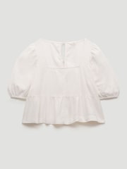 Hush White Alva Puff Sleeve Linen Beach Top - Image 5 of 5