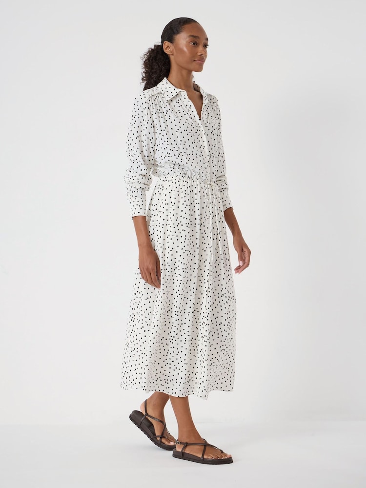knee length dresses for ladies Polka Dot Midi Shirt Dress White main image 1
