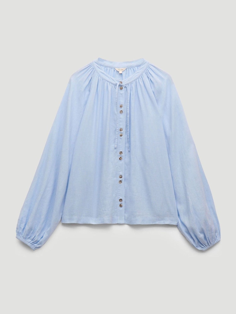 Hush Blue Elsa Gathered Linen Beach Shirt - Image 4 of 4
