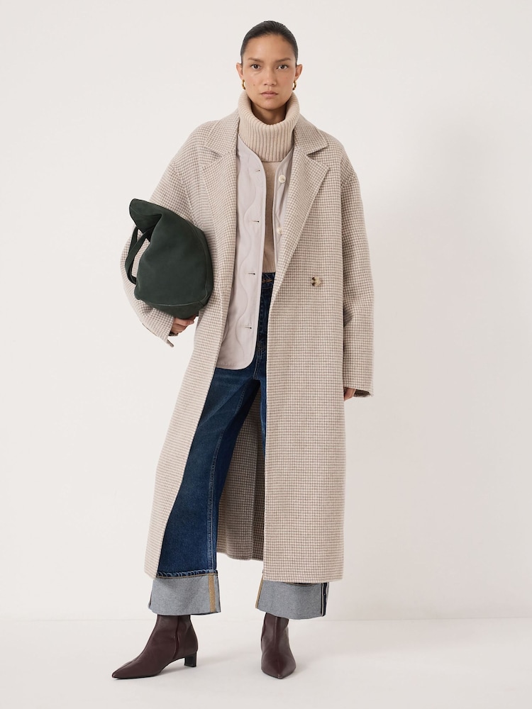 Hush Natural Mili Wool Double Faced Checked Coat - Image 1 of 5 Hush Natural Mili Wool Double Faced Checked Coat - Image 1 of 5