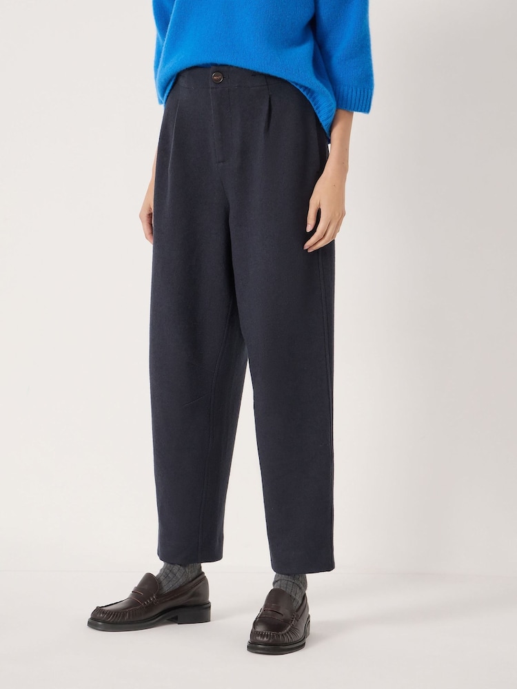 Hush Blue Boiled Wool Barrel Leg Trousers - Image 1 of 5