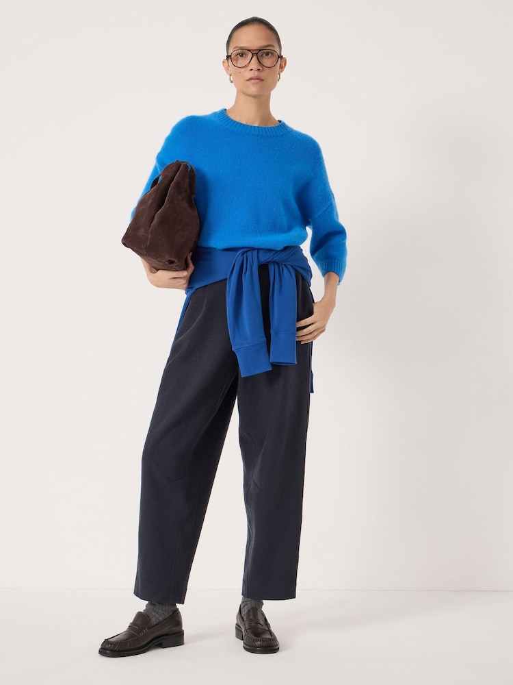 Hush Blue Boiled Wool Barrel Leg Trousers - Image 2 of 5