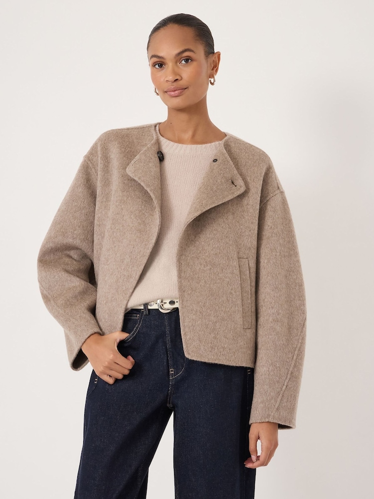 Hush Natural Pure Wool Double Faced Collarless Jacket - Image 1 of 6 Hush Natural Pure Wool Double Faced Collarless Jacket - Image 1 of 6