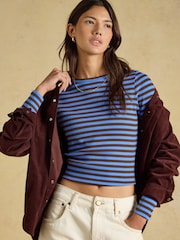 Blue & Brown Striped - Joules Sophie Ribbed Fitted T-Shirt - Image 5 of 8