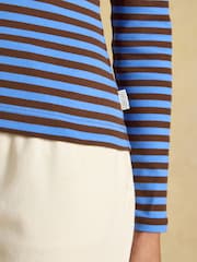 Blue & Brown Striped - Joules Sophie Ribbed Fitted T-Shirt - Image 7 of 8