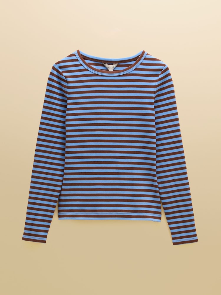 Joules Sophie Blue & Brown Striped Long Sleeve Ribbed Fitted T-Shirt - Image 9 of 9 Joules Sophie Blue & Brown Striped Long Sleeve Ribbed Fitted T-Shirt - Image 9 of 9