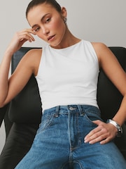 White Soft Touch Slinky Boat Neck Sleeveless Top - Image 1 of 7