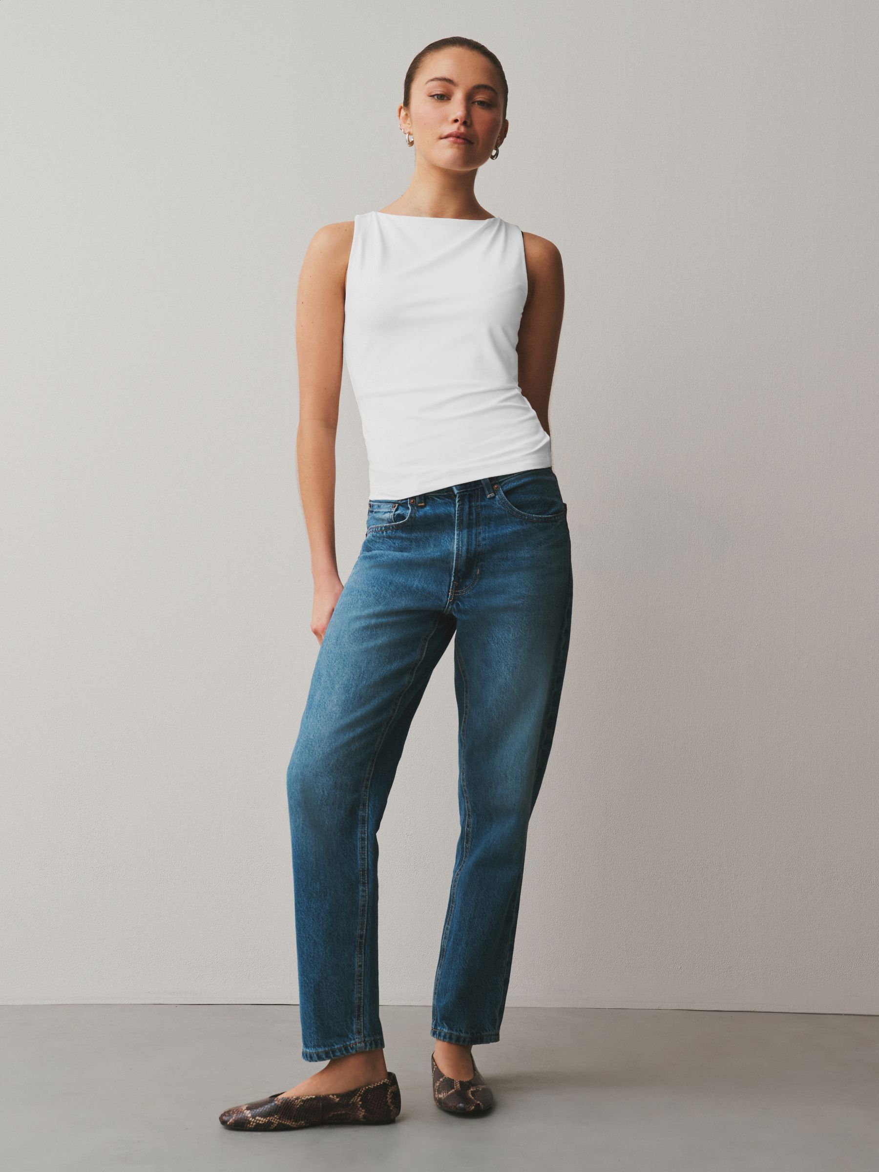 Buy White Soft Touch Slinky Boat Neck Sleeveless Top from the Next