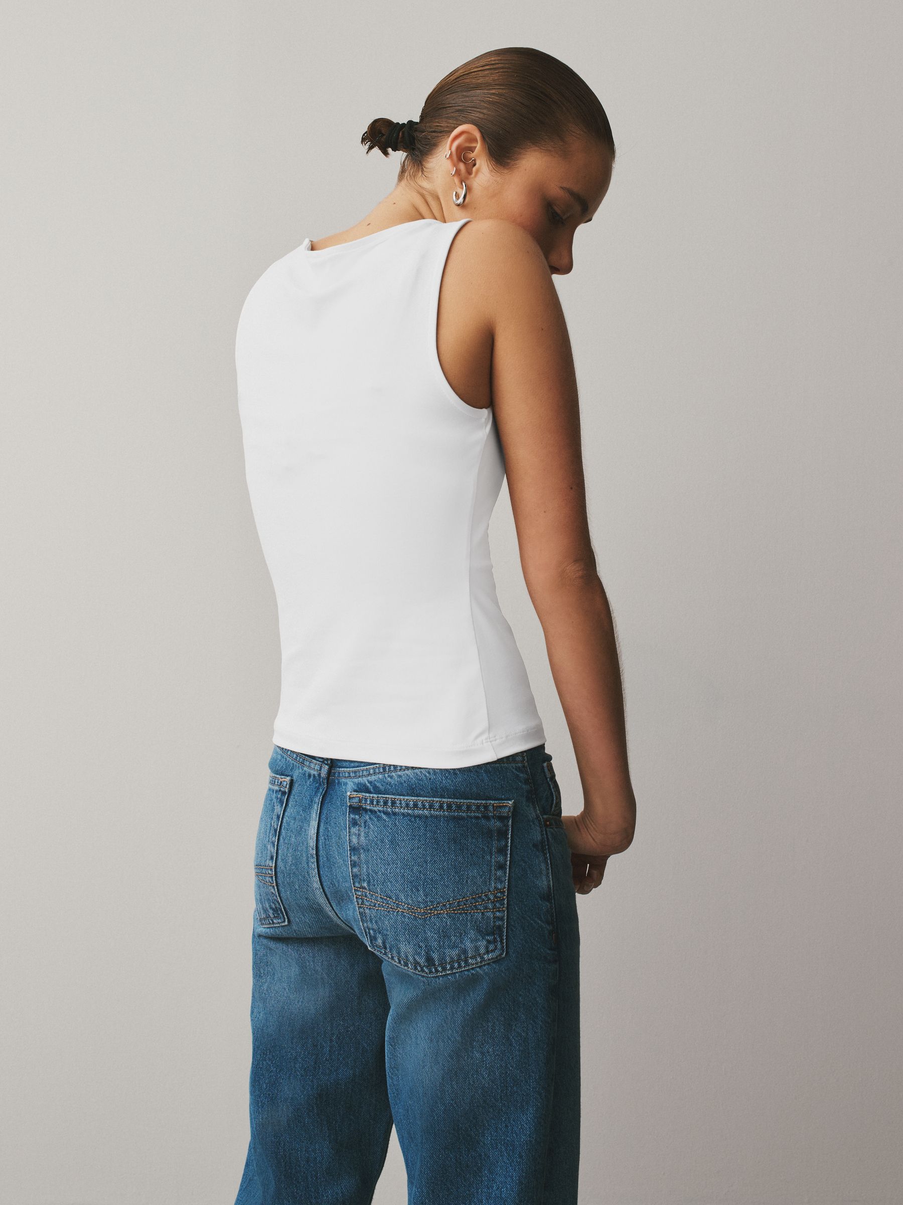 Buy White Soft Touch Slinky Boat Neck Sleeveless Top from the Next