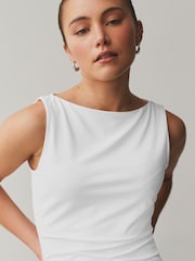 White Soft Touch Slinky Boat Neck Sleeveless Top - Image 4 of 7