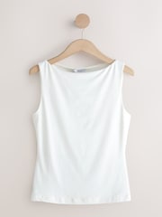 White Soft Touch Slinky Boat Neck Sleeveless Top - Image 5 of 7
