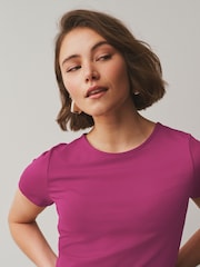 Fuchsia Pink Soft Touch Slinky Crew Neck Short Sleeve T-Shirt - Image 1 of 7