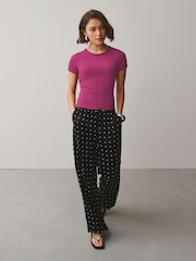 Fuchsia Pink Soft Touch Slinky Crew Neck Short Sleeve T-Shirt - Image 2 of 7