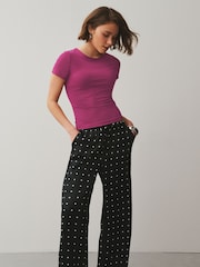 Fuchsia Pink Soft Touch Slinky Crew Neck Short Sleeve T-Shirt - Image 3 of 7