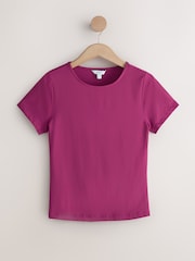 Fuchsia Pink Soft Touch Slinky Crew Neck Short Sleeve T-Shirt - Image 5 of 7