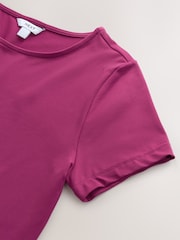 Fuchsia Pink Soft Touch Slinky Crew Neck Short Sleeve T-Shirt - Image 6 of 7