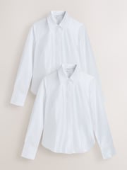 White 2 Pack Fitted Stretch Essential Long Sleeve Shirt - Image 1 of 10