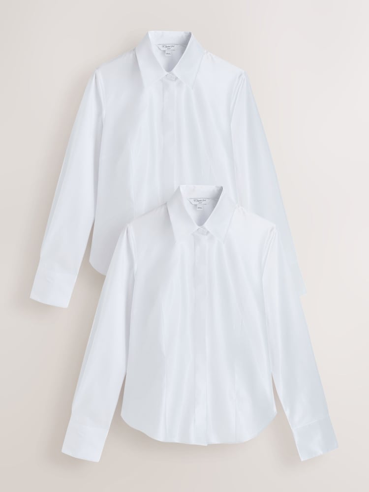 White 2 Pack Fitted Stretch Essential Long Sleeve Shirt - Image 1 of 10