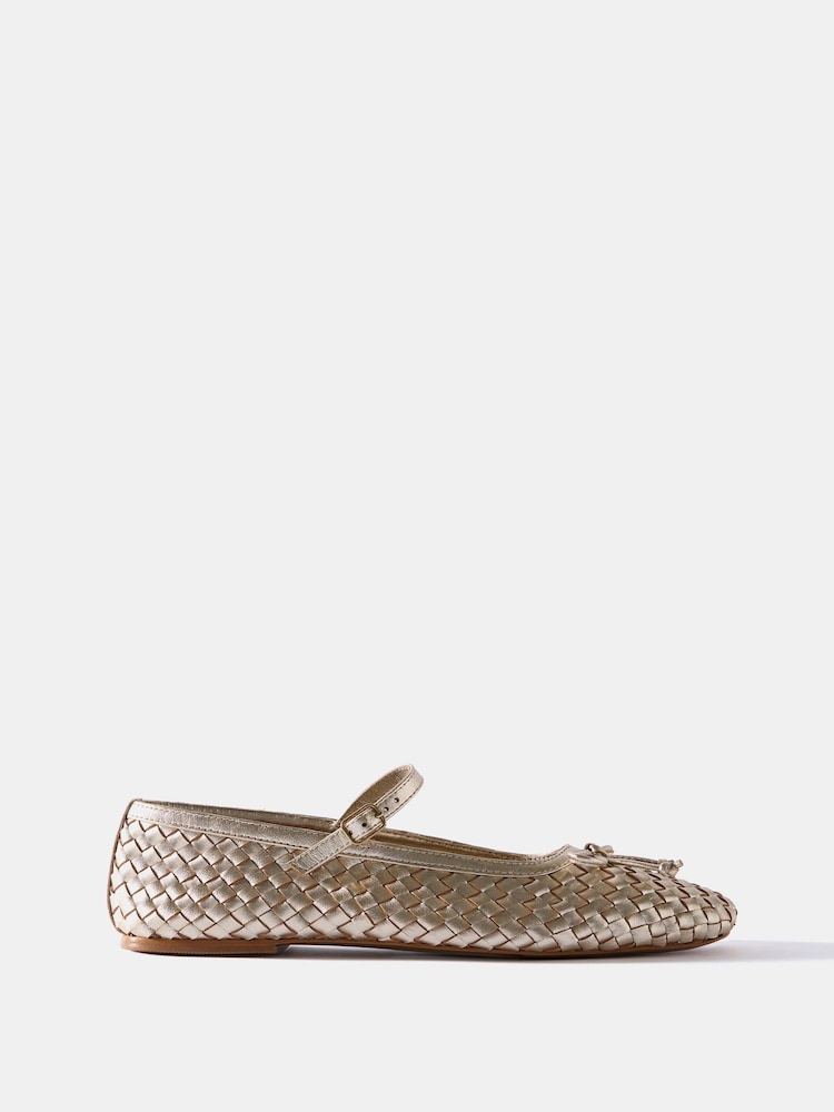 Mint Velvet Gold Rosie Leather Woven Pumps - Image 1 of 4 Mint Velvet Gold Rosie Leather Woven Pumps - Image 1 of 4