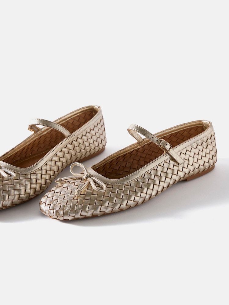 Mint Velvet Gold Rosie Leather Woven Pumps - Image 2 of 4 Mint Velvet Gold Rosie Leather Woven Pumps - Image 2 of 4