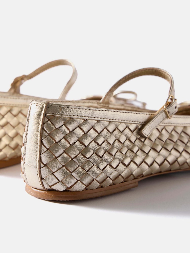 Mint Velvet Gold Rosie Leather Woven Pumps - Image 4 of 4 Mint Velvet Gold Rosie Leather Woven Pumps - Image 4 of 4