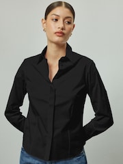 Black Fitted Stretch Essential Long Sleeve Shirt - Image 1 of 3