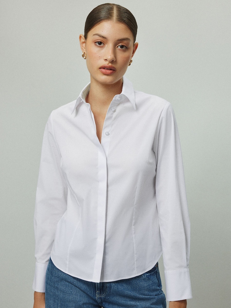 White Fitted Stretch Essential Long Sleeve Shirt - Image 2 of 10